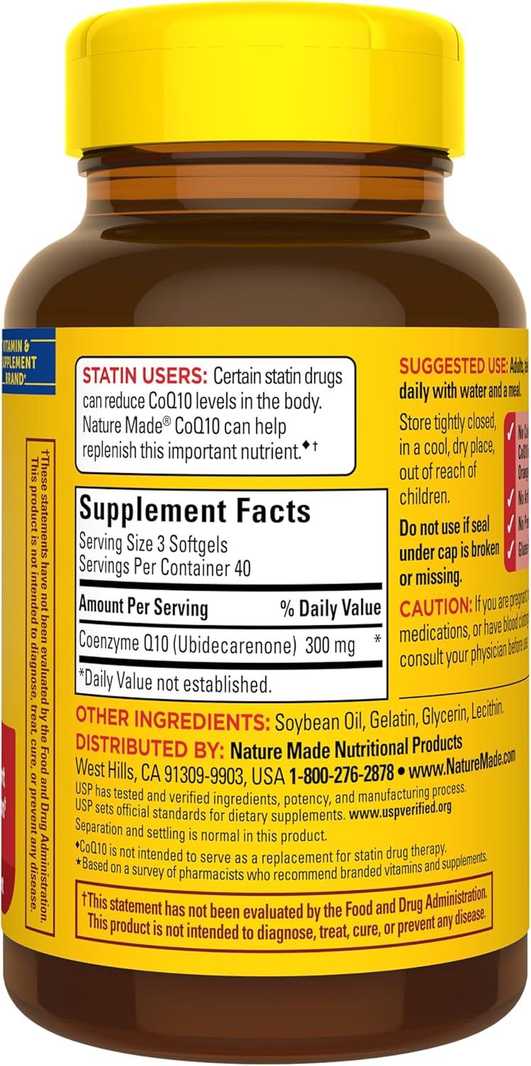 image:imageNature Made CoQ10 300mg per 3 Softgels CoQ10 Supplement for Heart Health amp Antioxidant Support 120 Softgels 40 Day Supply