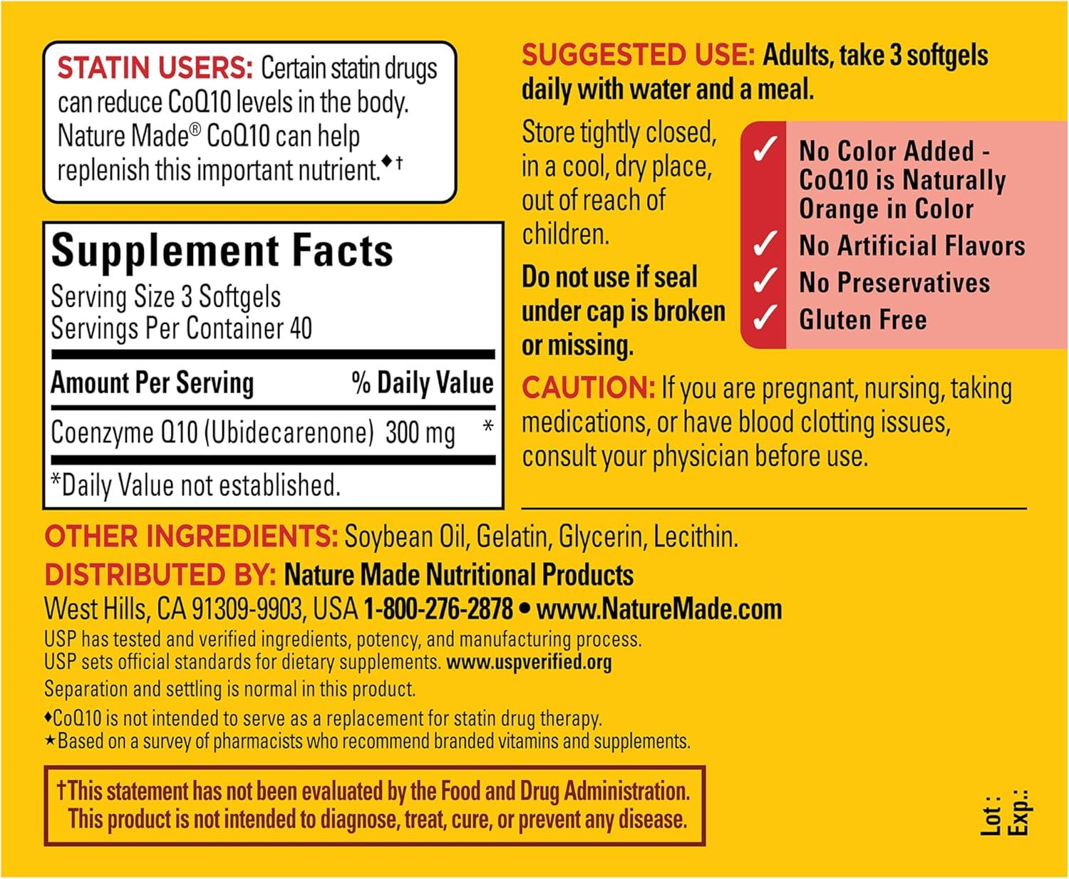 image:imageNature Made CoQ10 300mg per 3 Softgels CoQ10 Supplement for Heart Health amp Antioxidant Support 120 Softgels 40 Day Supply