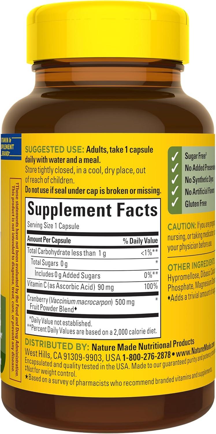 image:imageNature Made Cranberry Supplement 500mg with Vitamin C for Immune amp Antioxidant Support Cranberry Blend for Urinary Tract Health One Per Day 60 Capsules
