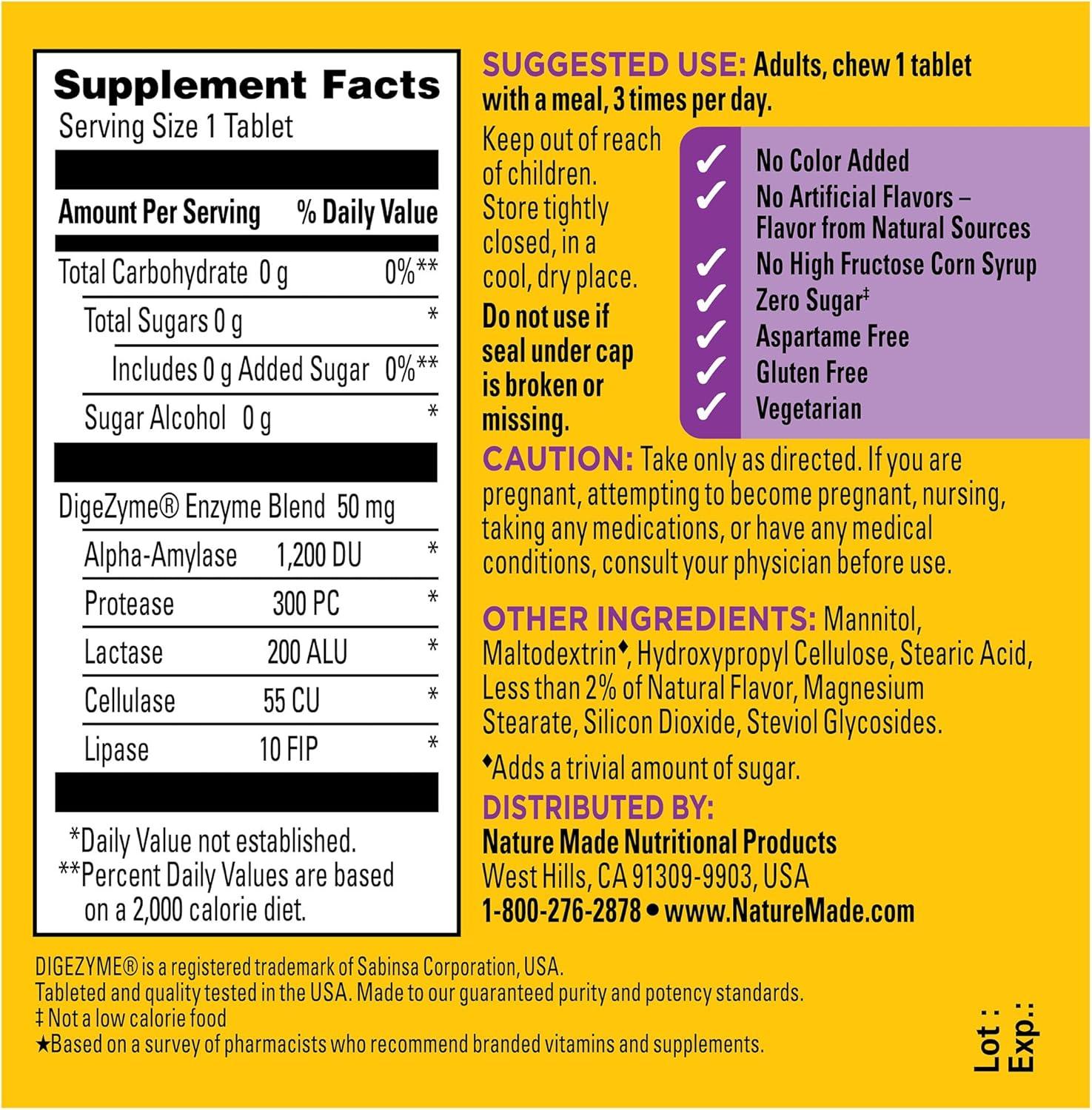 image:imageNature Made Digestive Enzymes 5in1 Blend Digestive Health Support 90 Chewable Tablets 30 Day Supply