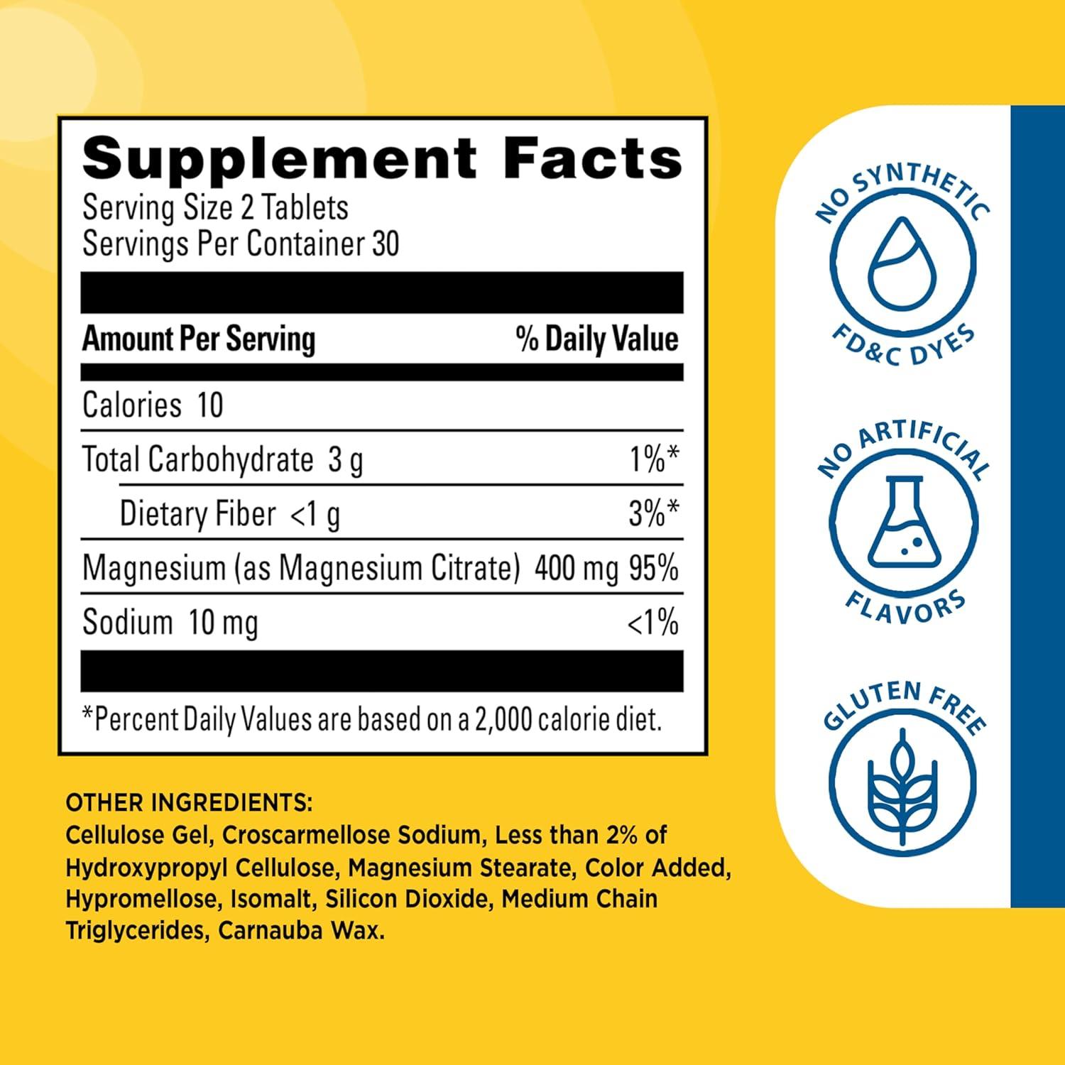 image:imageNature Made Extra Strength Dosage Magnesium Citrate Tablets High Absorption Magnesium Citrate 400mg Per Serving Bone and Muscle Support 60 Tablets 30 Day Supply