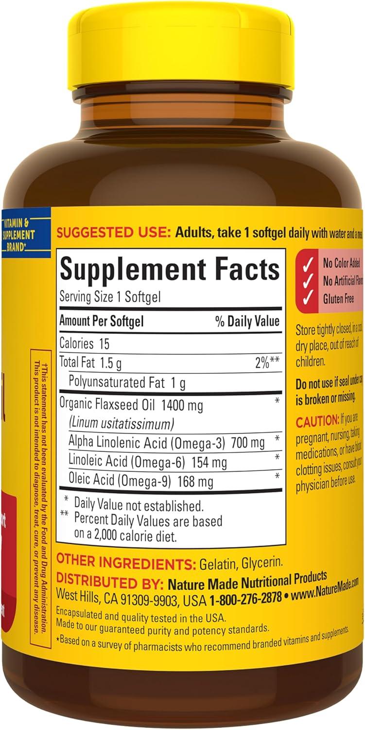 image:imageNature Made Extra Strength Flaxseed Oil 1400 mg Fish Free Omega 3 Supplement Dietary Supplement for Heart Health Support 100 Softgels 100 Day Supply100 Count Pack of 1
