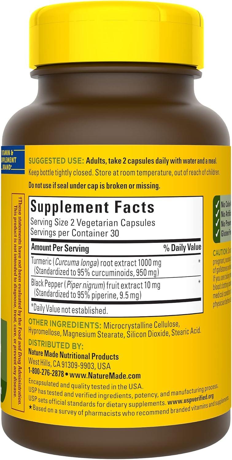 image:imageNature Made Extra Strength Turmeric Curcumin with Black Pepper 1000mg Turmeric Extract per serving Standardized to 95 Curcuminoids Supports Healthy Inflammation Response 60 Vegetarian Capsules60 Count Pack of 2