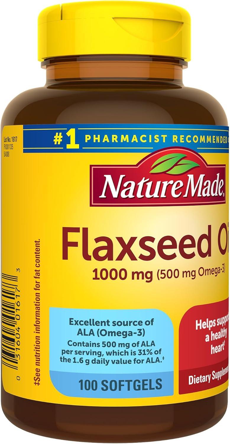 image:imageNature Made Flaxseed Oil 1000 mg Fish Free Omega 3 Supplement Dietary Supplement for Heart Health Support 180 Softgels 180 Day Supply100 Count Pack of 1