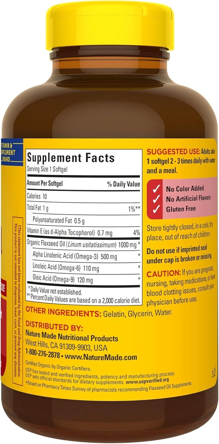 image:imageNature Made Flaxseed Oil 1000 mg Fish Free Omega 3 Supplement Dietary Supplement for Heart Health Support 180 Softgels 180 Day Supply180 Count Pack of 2