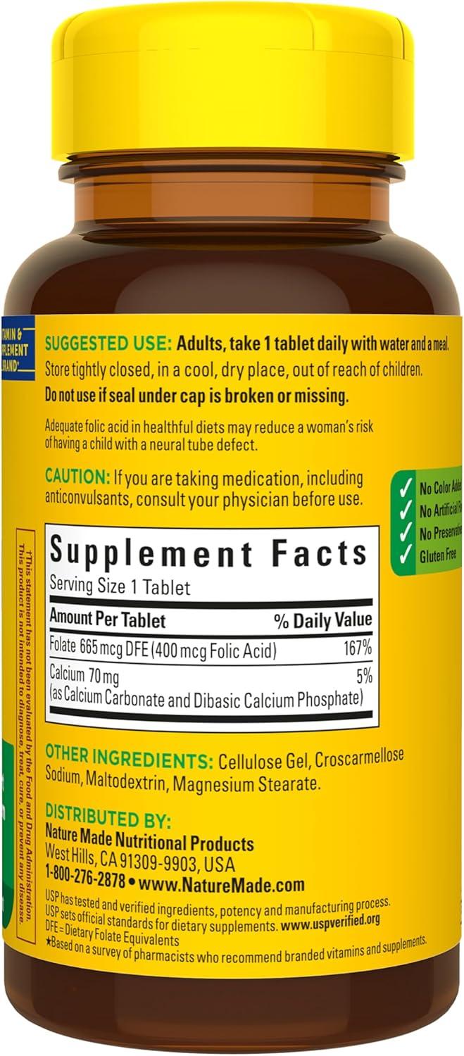 image:imageNature Made Folic Acid 400 mcg 665 mcg DFE Dietary Supplement for Nervous System Function Folic Acid Supplements for Women and Men 250 Tablets 250 Day Supply250 Count Pack of 1