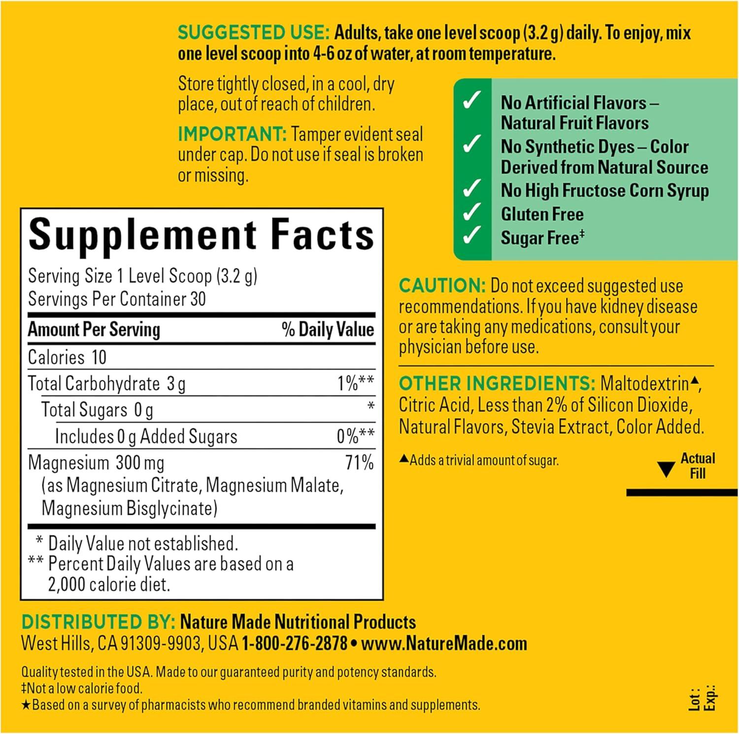 image:imageNature Made High Absorption Magnesium Complex Drink Mix Powder Magnesium Citrate Glycinate amp Malate 3in1 Blend Pink Lemonade Flavor 96 g 30 Day Supply