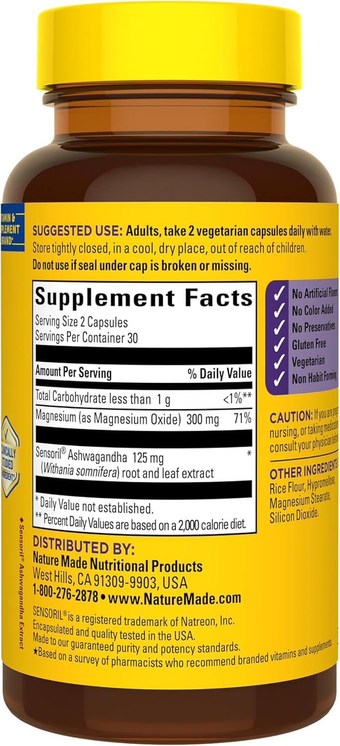 image:imageNature Made Magnesium Ashwagandha Capsules Stress Relief and Sleep Support Magnesium 300 mg and Ashwagandha Supplements 60 Capsules 30 Day Supply