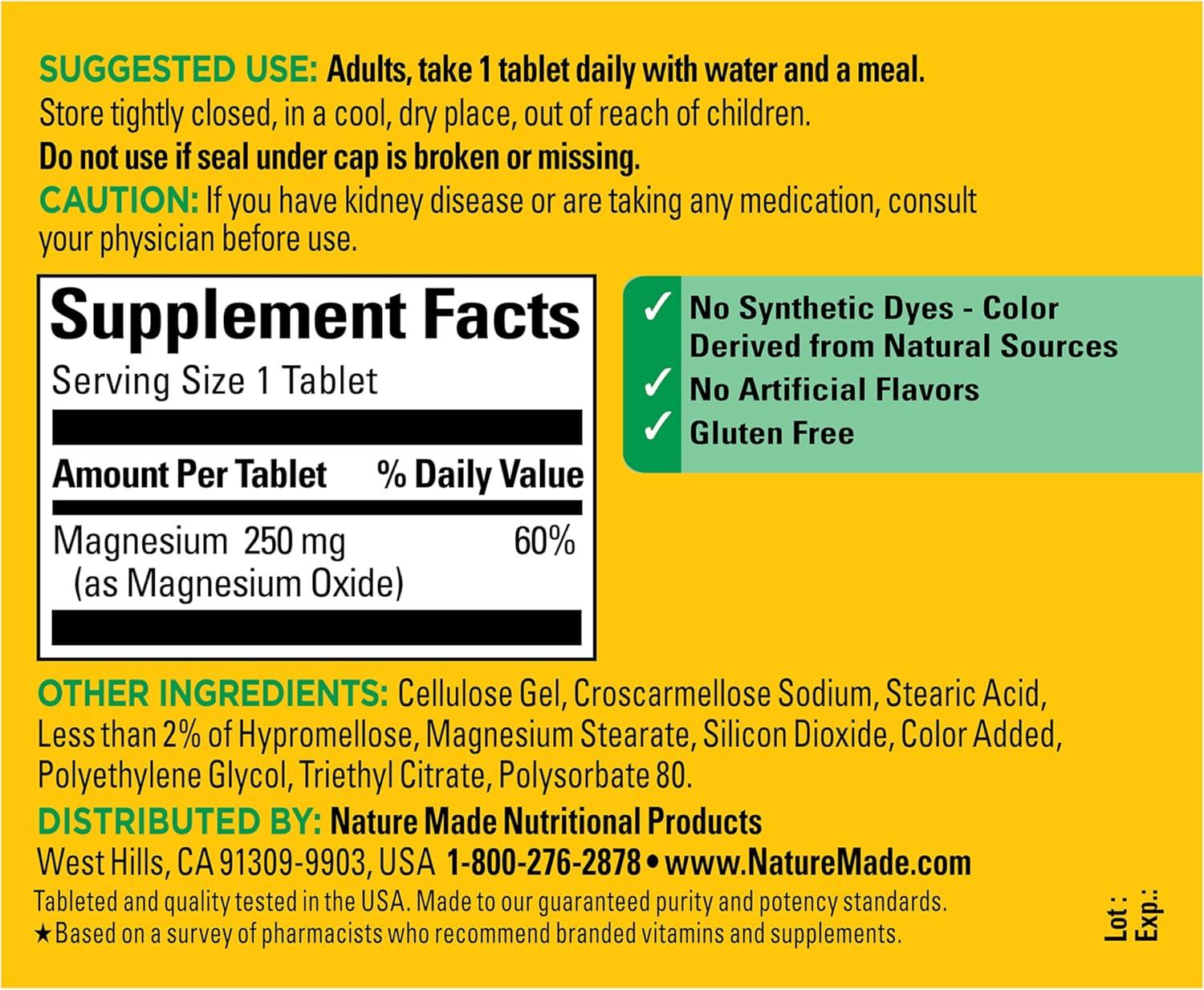 image:imageNature Made Magnesium 250 mg Magnesium Supplements for Men and Women Support for Muscle Heart Bone and Nerve Health 90 Softgels 90 Day Supply200 Count Pack of 1