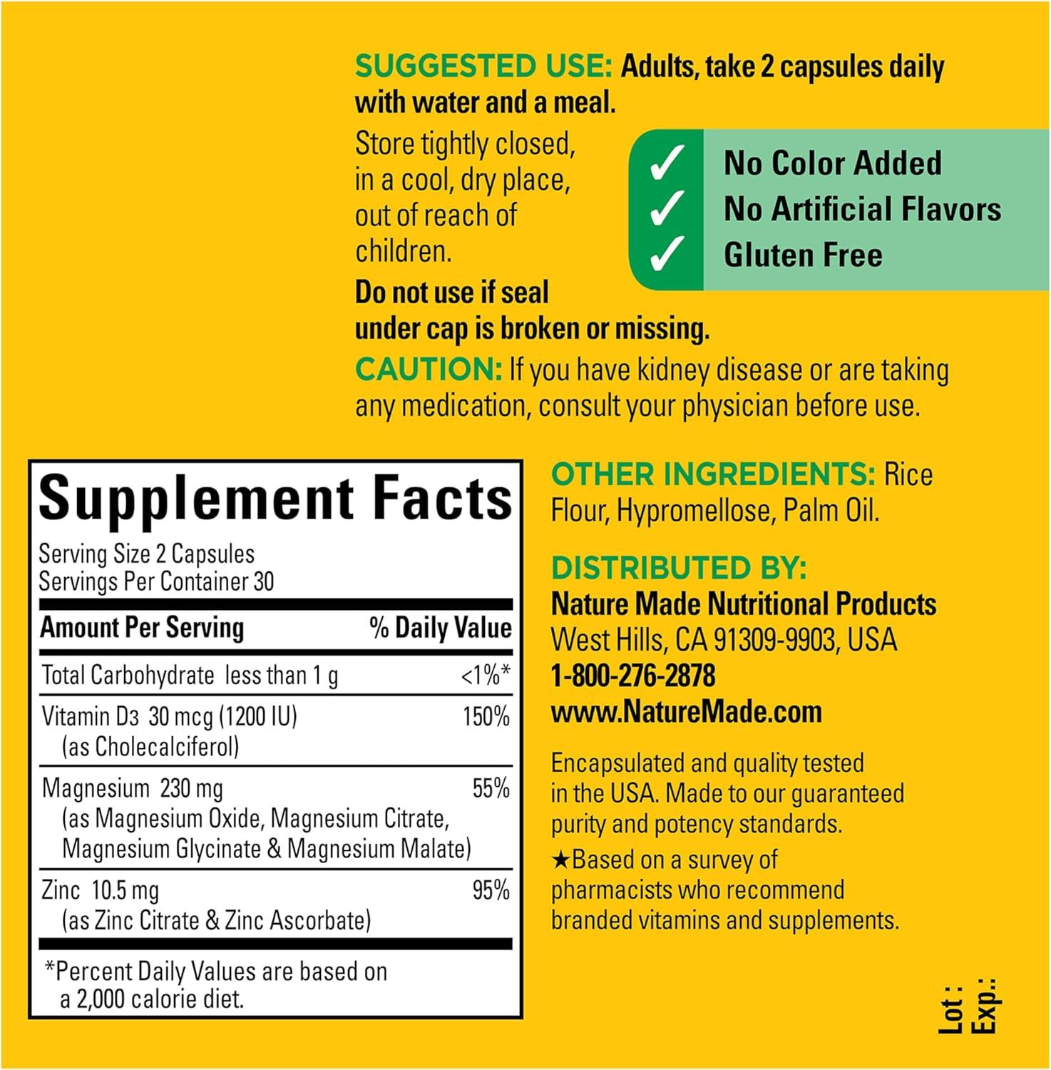 image:imageNature Made Magnesium Complex Supplement with Vitamin D amp Zinc for Immune Support Magnesium Glycinate Malate Citrate amp Oxide for Muscle Nerve Heart amp Bone Support 60 Capsules 30 Day Supply
