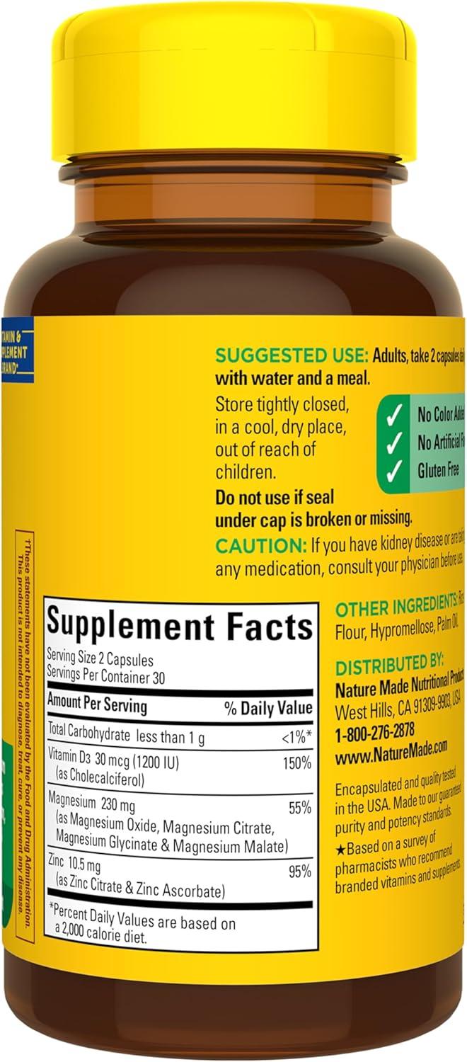 image:imageNature Made Magnesium Complex Supplement with Vitamin D amp Zinc for Immune Support Magnesium Glycinate Malate Citrate amp Oxide for Muscle Nerve Heart amp Bone Support 60 Capsules 30 Day Supply