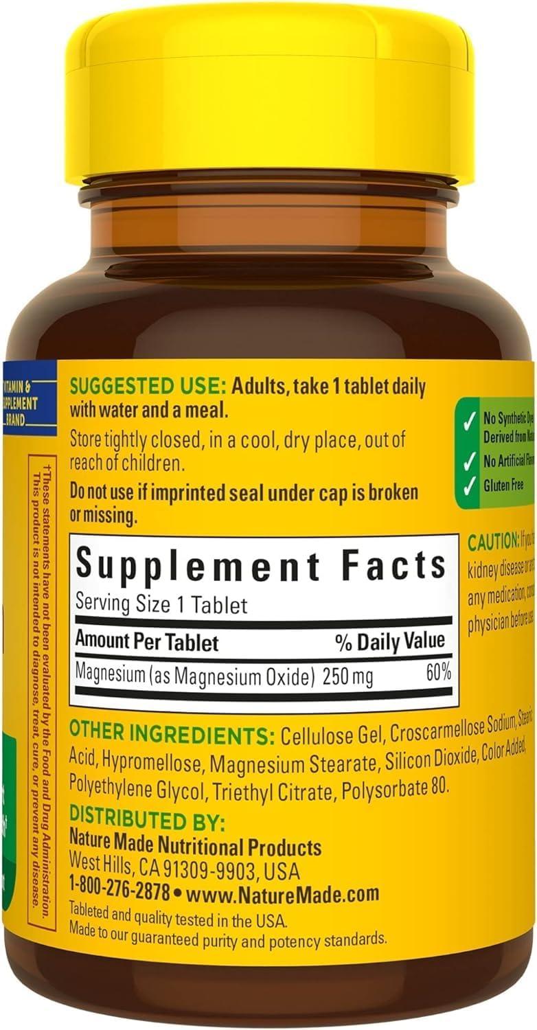 image:imageNature Made Magnesium Oxide 250 mg Magnesium Supplements for Men and Women Support for Muscle Heart Bone and Nerve Health 100 Tablets 100 Day Supply100 Count Pack of 2