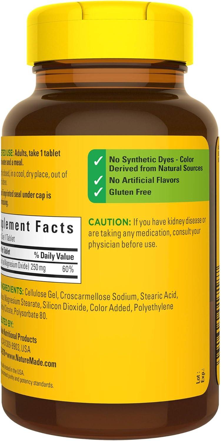 image:imageNature Made Magnesium Oxide 250 mg Tablets 200 Count Value Size for Nutrition Support Pack of 3