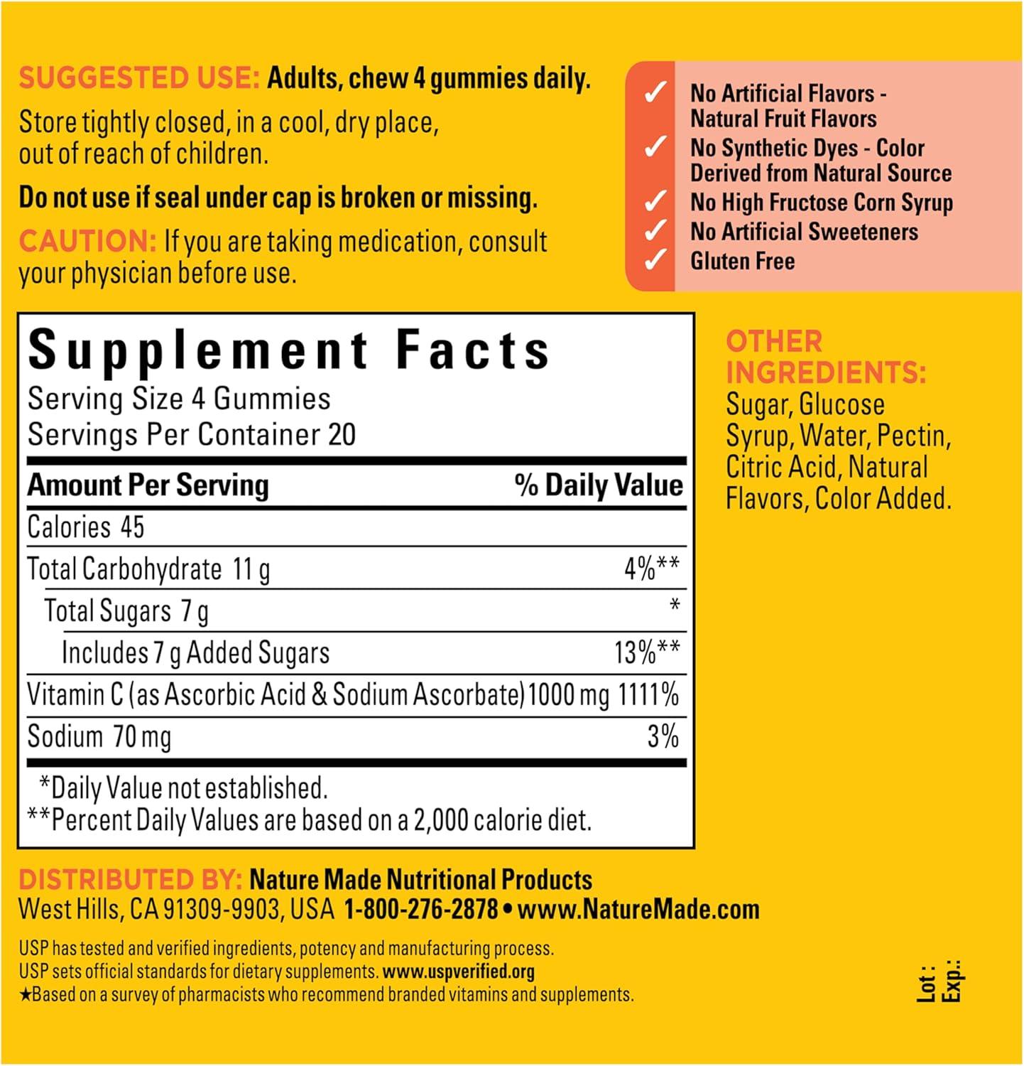 image:imageNature Made Maximum Strength Dosage Vitamin C 1000mg per Serving Immune Support Vitamin C Gummies for Adults 80 Gummies 20 Day Supply80 Count Pack of 1