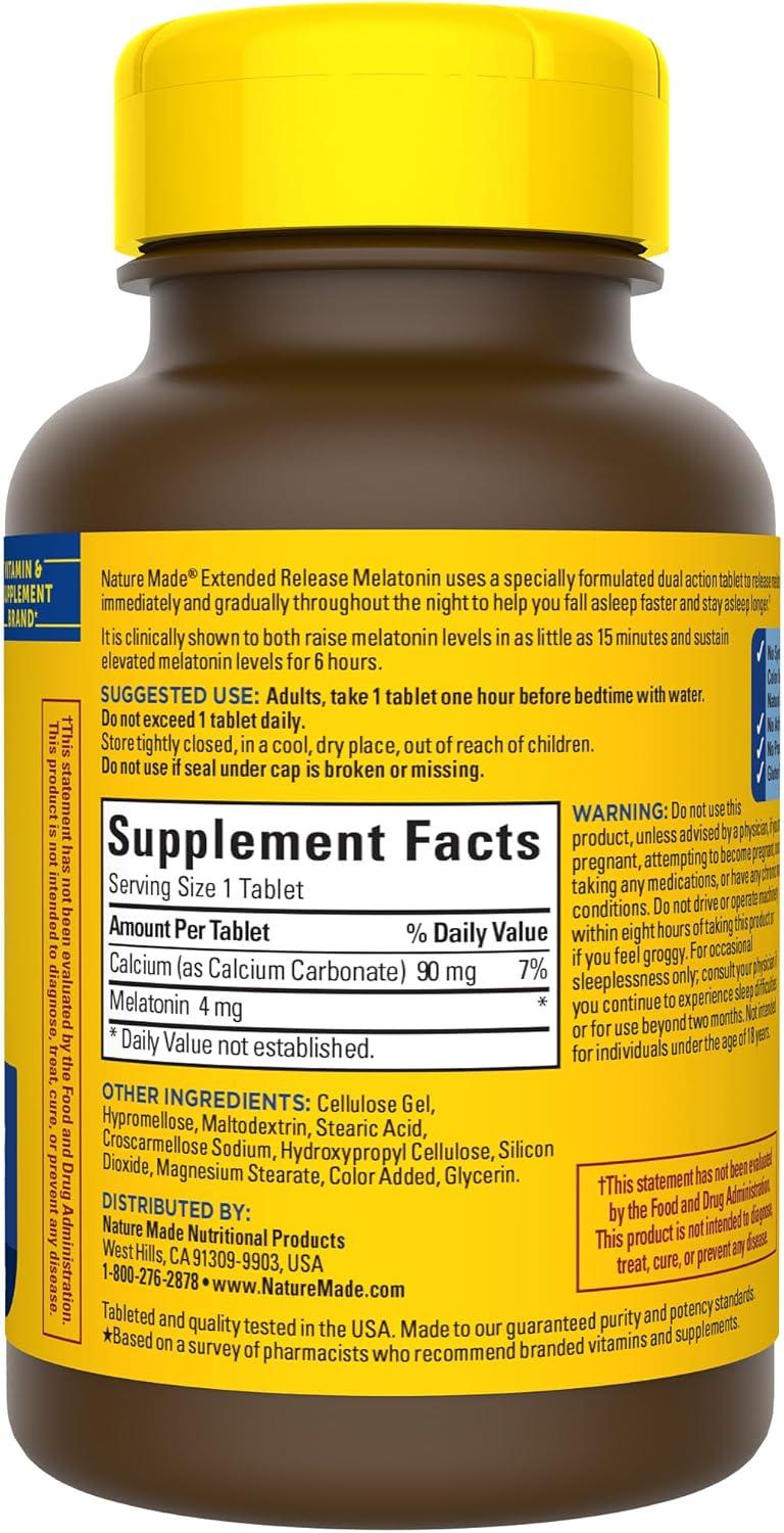 image:imageNature Made Melatonin 4mg Extended Release Tablets Sleep Supplements for Adults 100 Drug Free Sleep Aid 90 Count 90 Day Supply90 Count Pack of 2