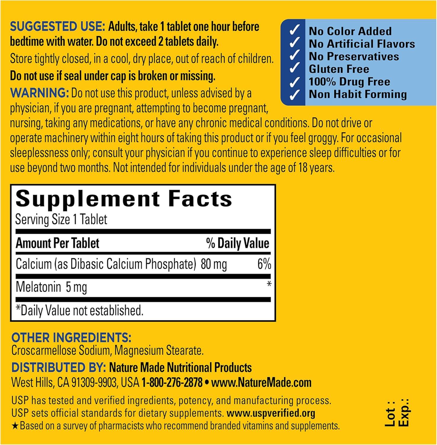 image:imageNature Made Melatonin 5mg Tablets Extra Strength 100 Drug Free Sleep Aid for Adults 90 Tablets 90 Day Supply90 Count Pack of 1