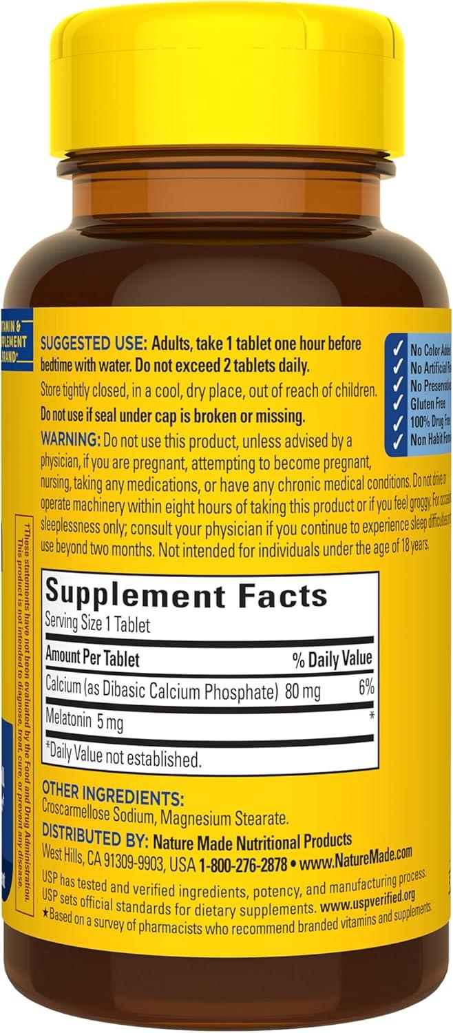 image:imageNature Made Melatonin 5mg Tablets Extra Strength 100 Drug Free Sleep Aid for Adults 90 Tablets 90 Day Supply90 Count Pack of 1