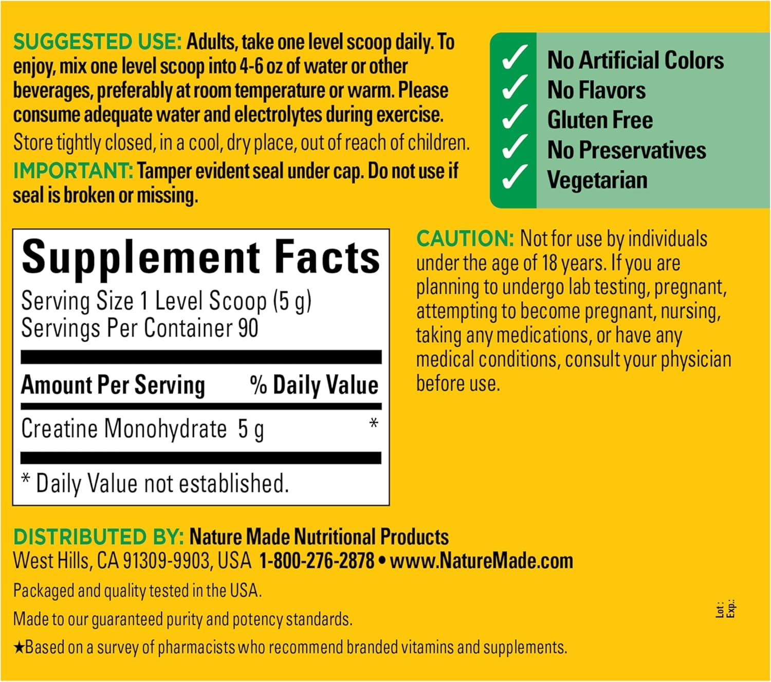 image:imageNature Made Micronized Creatine Monohydrate Powder 5 g per Serving Unflavored Drink Mix Powder Muscle Support 450 g 90 Day Supply