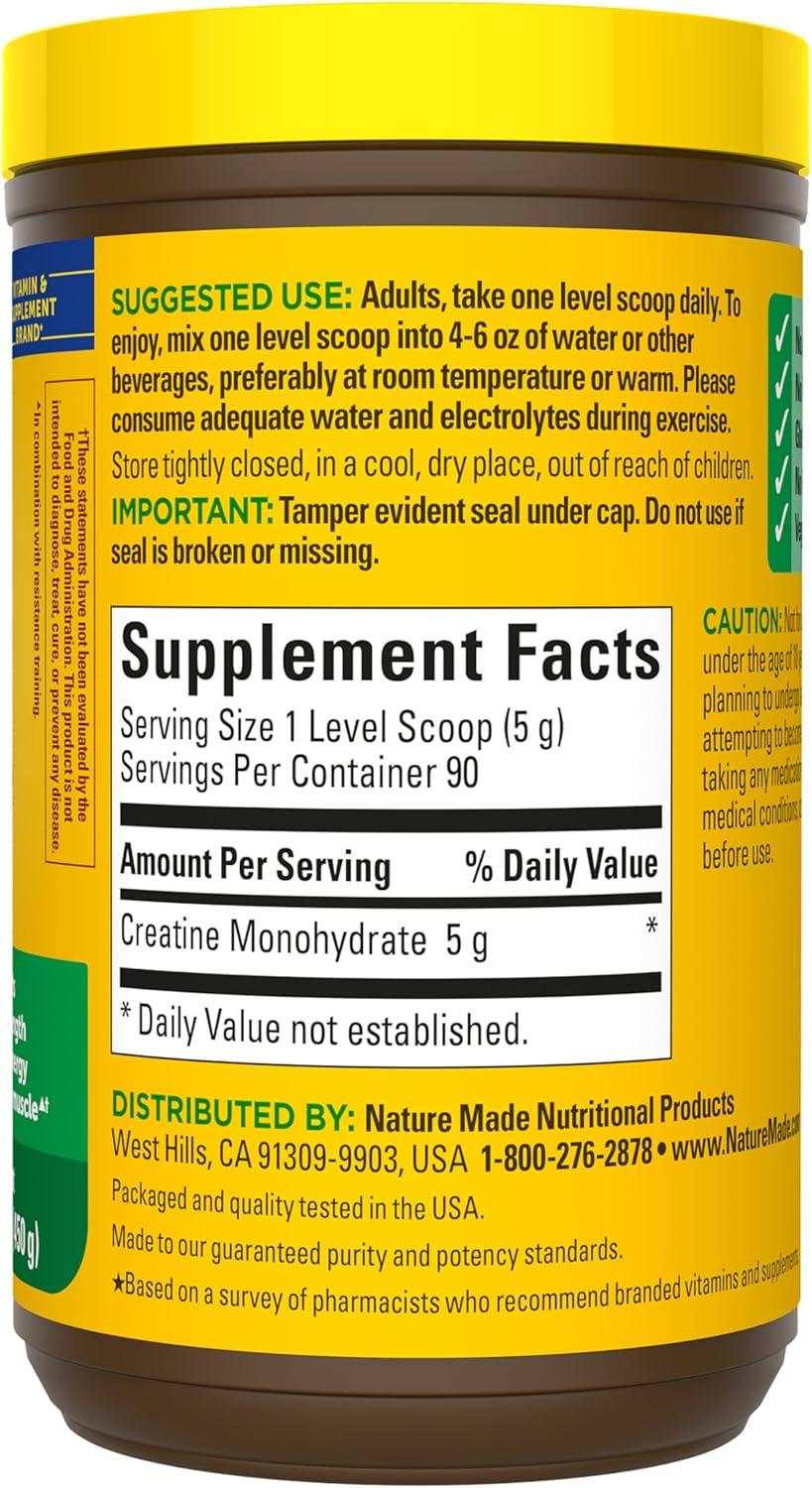 image:imageNature Made Micronized Creatine Monohydrate Powder 5 g per Serving Unflavored Drink Mix Powder Muscle Support 450 g 90 Day Supply