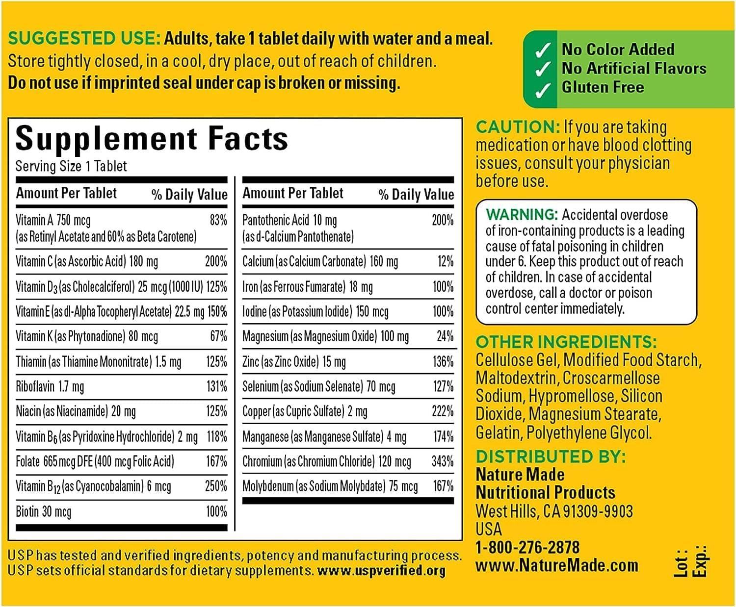 image:imageNature Made Multivitamin Tablets with Iron Multivitamin for Women and Men for Daily Nutritional Support Nature Made Multi Vitamins for Adults 130 Tablets 130 Day SupplyUnflavored