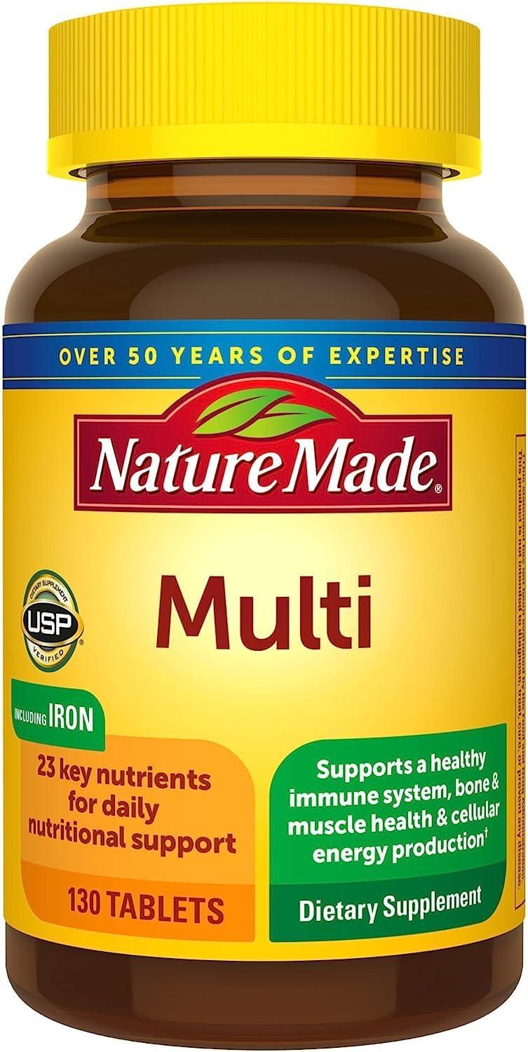 image:imageNature Made Multivitamin Tablets with Iron Multivitamin for Women and Men for Daily Nutritional Support Nature Made Multi Vitamins for Adults 130 Tablets 130 Day SupplyUnflavored