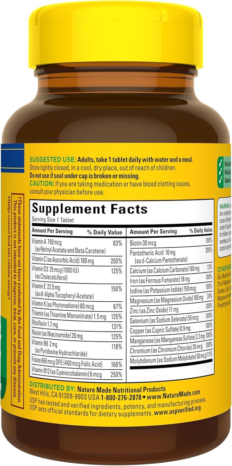 image:imageNature Made Multivitamin Tablets with Iron Multivitamin for Women and Men for Daily Nutritional Support Nature Made Multi Vitamins for Adults 130 Tablets 130 Day SupplyUnflavored