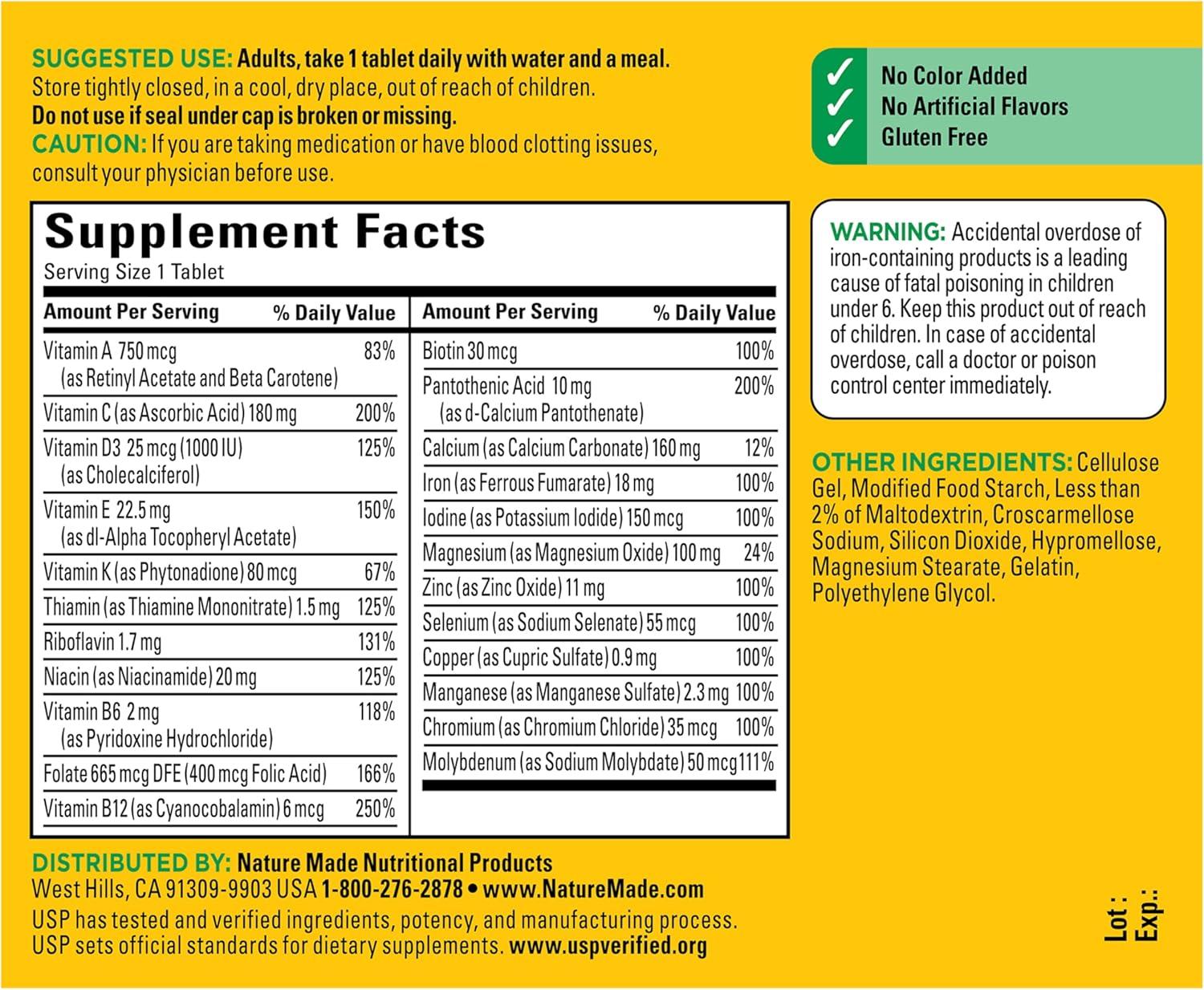 image:imageNature Made Multivitamin Tablets with Iron Multivitamin for Women and Men for Daily Nutritional Support Nature Made Multi Vitamins for Adults 130 Tablets 130 Day SupplyUnflavored