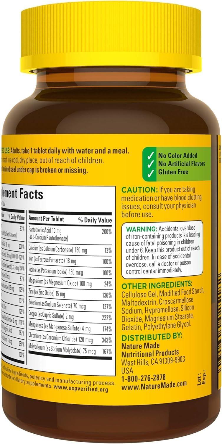 image:imageNature Made Multivitamin Tablets with Iron Multivitamin for Women and Men for Daily Nutritional Support Nature Made Multi Vitamins for Adults 130 Tablets 130 Day SupplyUnflavored
