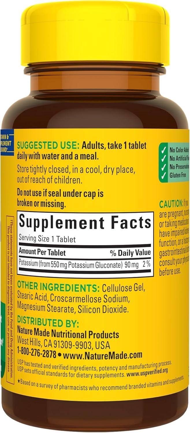 image:imageNature Made Potassium Gluconate 550 mg Potassium Supplements Dietary Supplement for Heart Health Support 100 Tablets 100 Day Supply100 Count Pack of 1