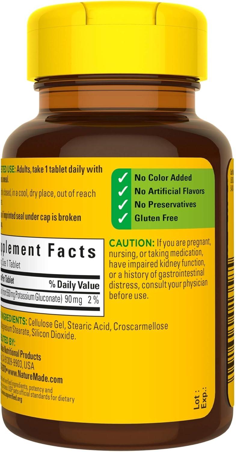 image:imageNature Made Potassium Gluconate 550 mg Potassium Supplements Dietary Supplement for Heart Health Support 100 Tablets 100 Day Supply100 Count Pack of 2