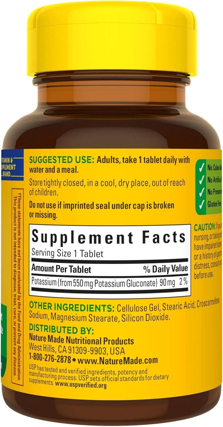 image:imageNature Made Potassium Gluconate 550 mg Potassium Supplements Dietary Supplement for Heart Health Support 100 Tablets 100 Day Supply100 Count Pack of 2