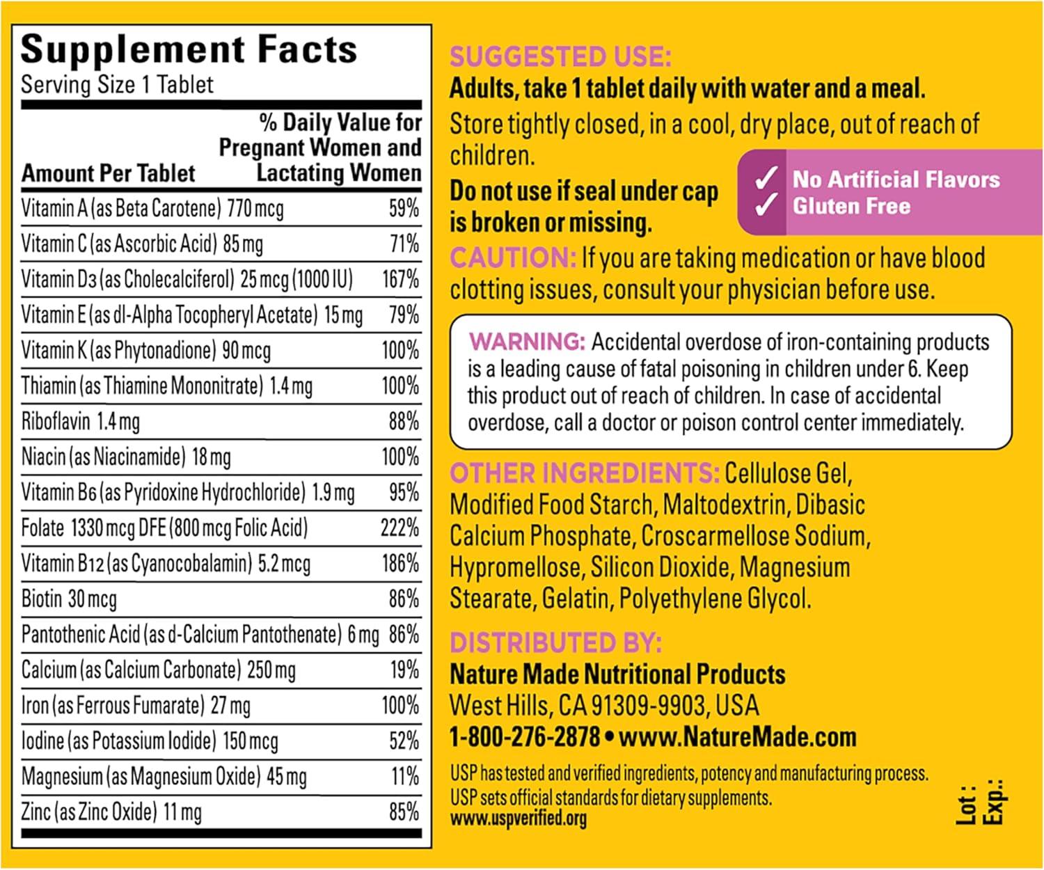 image:imageNature Made Prenatal Multivitamin with Folic Acid Vitamin amp Mineral Supplement Daily Nutritional Support Prenatal Vitamins for Women 90 Tablets 90 Day Supply90 Count Pack of 1