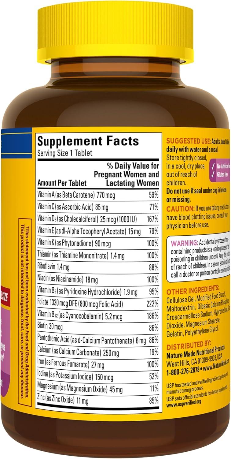 image:imageNature Made Prenatal Multivitamin with Folic Acid Vitamin amp Mineral Supplement Daily Nutritional Support Prenatal Vitamins for Women 90 Tablets 90 Day Supply250 Count Pack of 1
