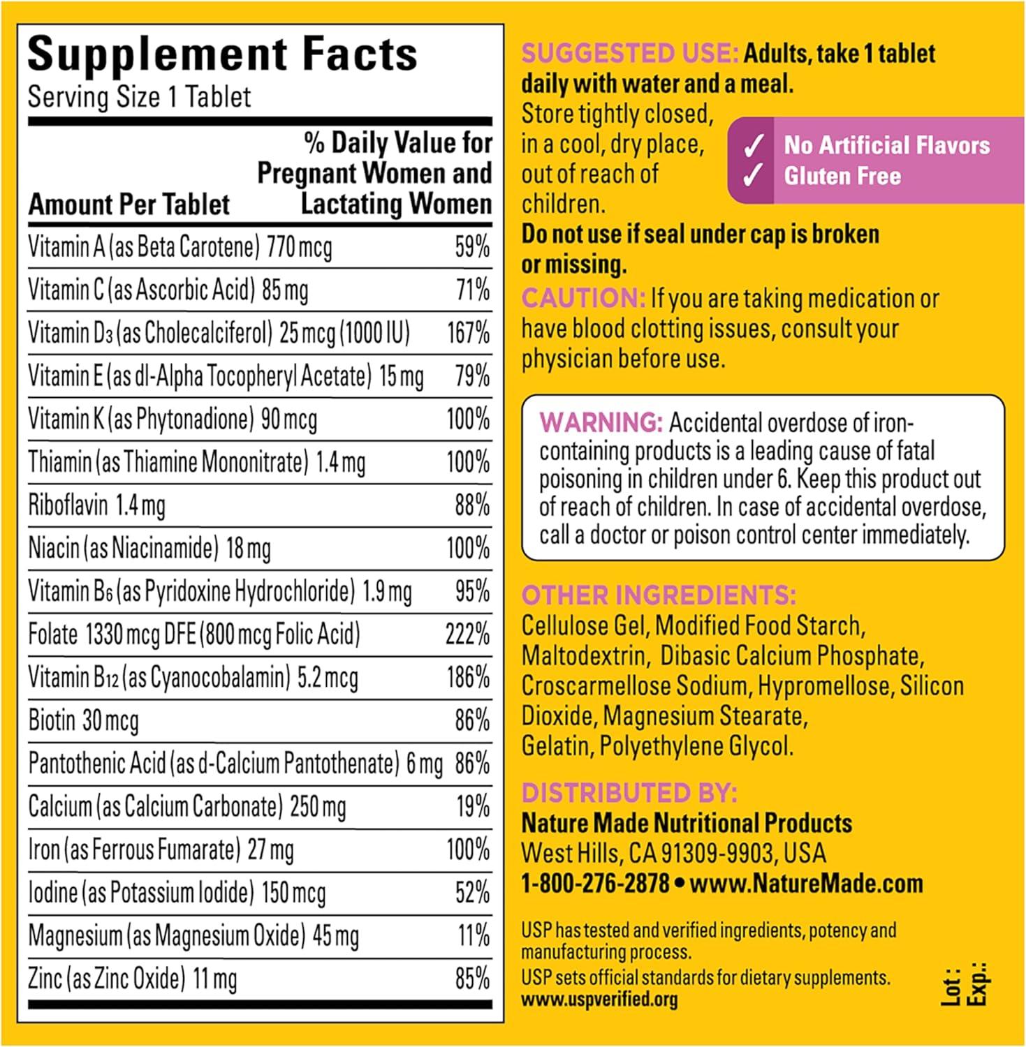 image:imageNature Made Prenatal Multivitamin with Folic Acid Vitamin amp Mineral Supplement Daily Nutritional Support Prenatal Vitamins for Women 90 Tablets 90 Day Supply250 Count Pack of 1