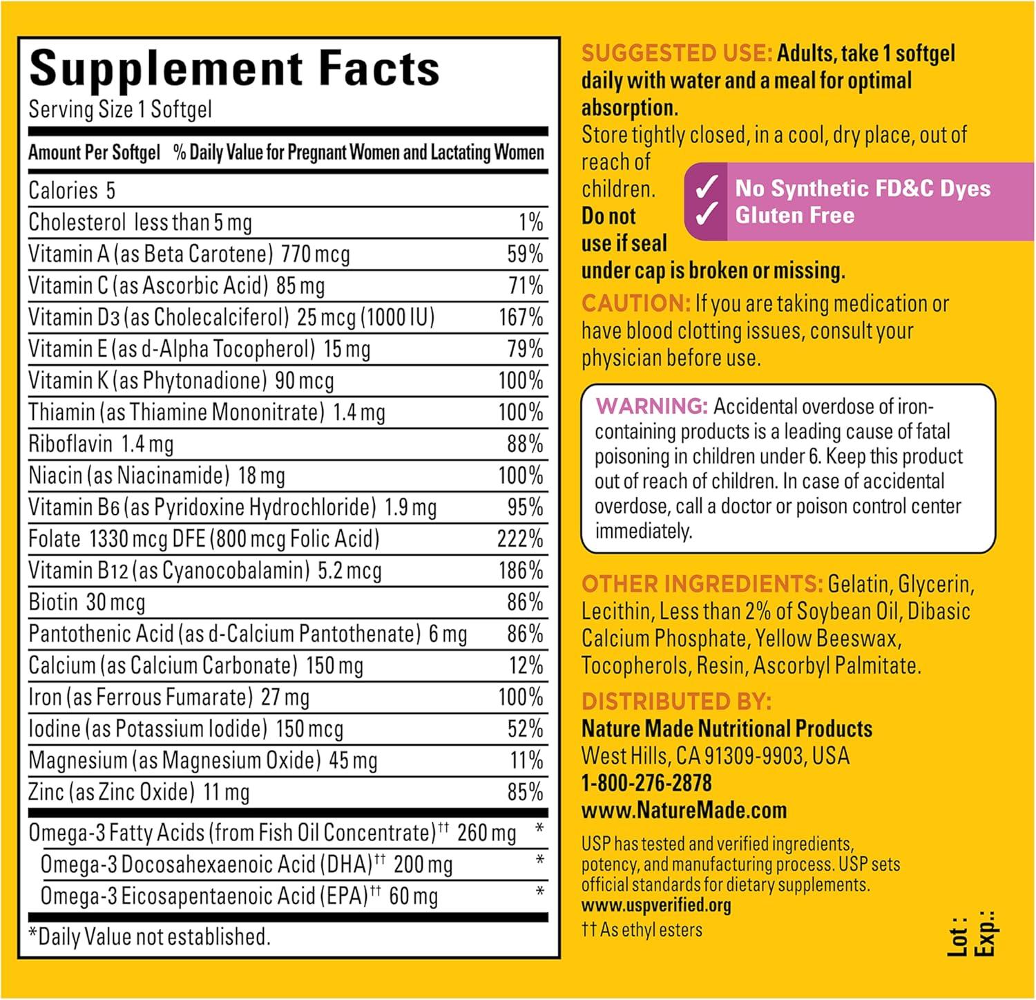 image:imageNature Made Prenatal Vitamins for Women with Folic Acid DHA Prenatal Vitamin and Mineral Supplement for Daily Nutritional Support 110 Softgels 110 Day Supply110 Count Pack of 1