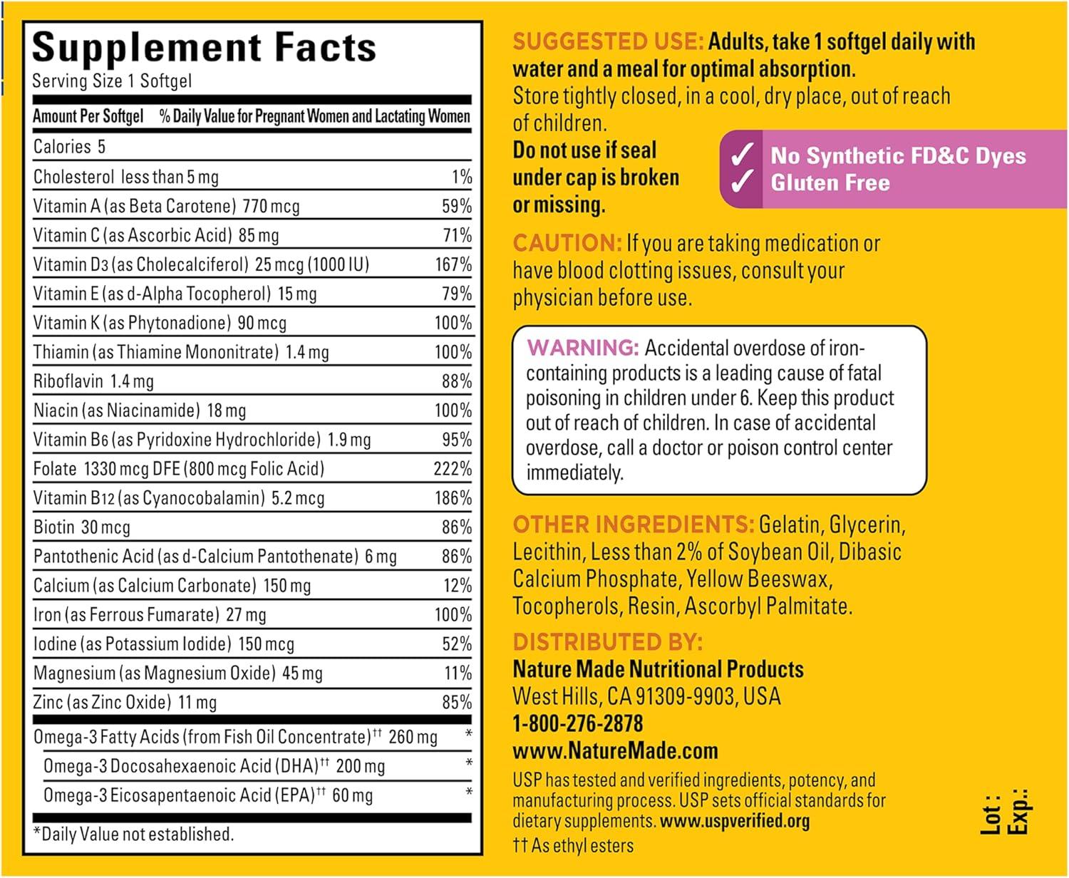 image:imageNature Made Prenatal Vitamins for Women with Folic Acid DHA Prenatal Vitamin and Mineral Supplement for Daily Nutritional Support 60 Softgels 60 Day SupplyUnflavored