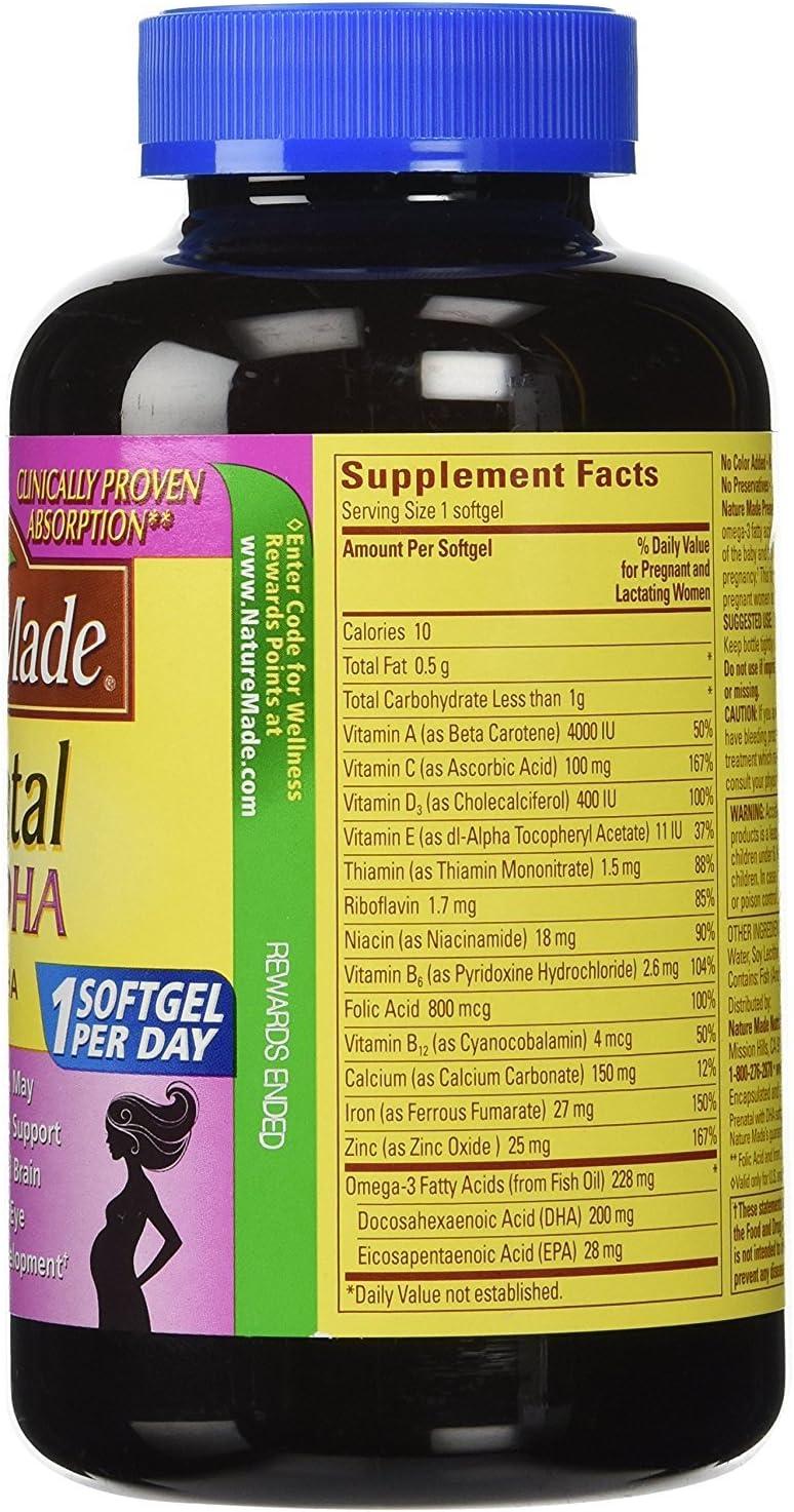 image:imageNature Made Prenatal Vitamins for Women with Folic Acid DHA Prenatal Vitamin and Mineral Supplement for Daily Nutritional Support 60 Softgels 60 Day SupplyUnflavored