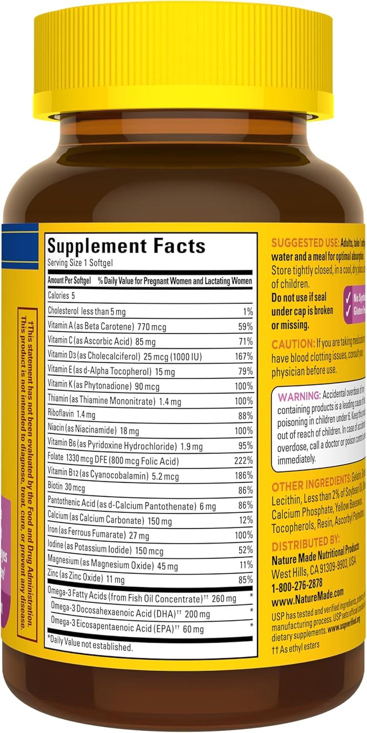 image:imageNature Made Prenatal Vitamins for Women with Folic Acid DHA Prenatal Vitamin and Mineral Supplement for Daily Nutritional Support 60 Softgels 60 Day SupplyUnflavored