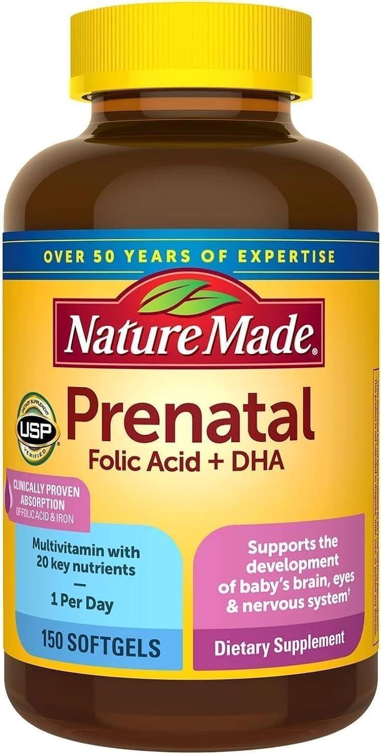 image:imageNature Made Prenatal Vitamins for Women with Folic Acid DHA Prenatal Vitamin and Mineral Supplement for Daily Nutritional Support 60 Softgels 60 Day SupplyUnflavored