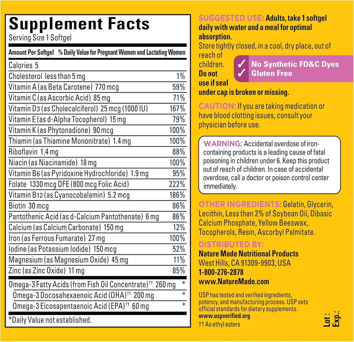 image:imageNature Made Prenatal Vitamins for Women with Folic Acid DHA Prenatal Vitamin and Mineral Supplement for Daily Nutritional Support 90 Softgels 90 Day Supply