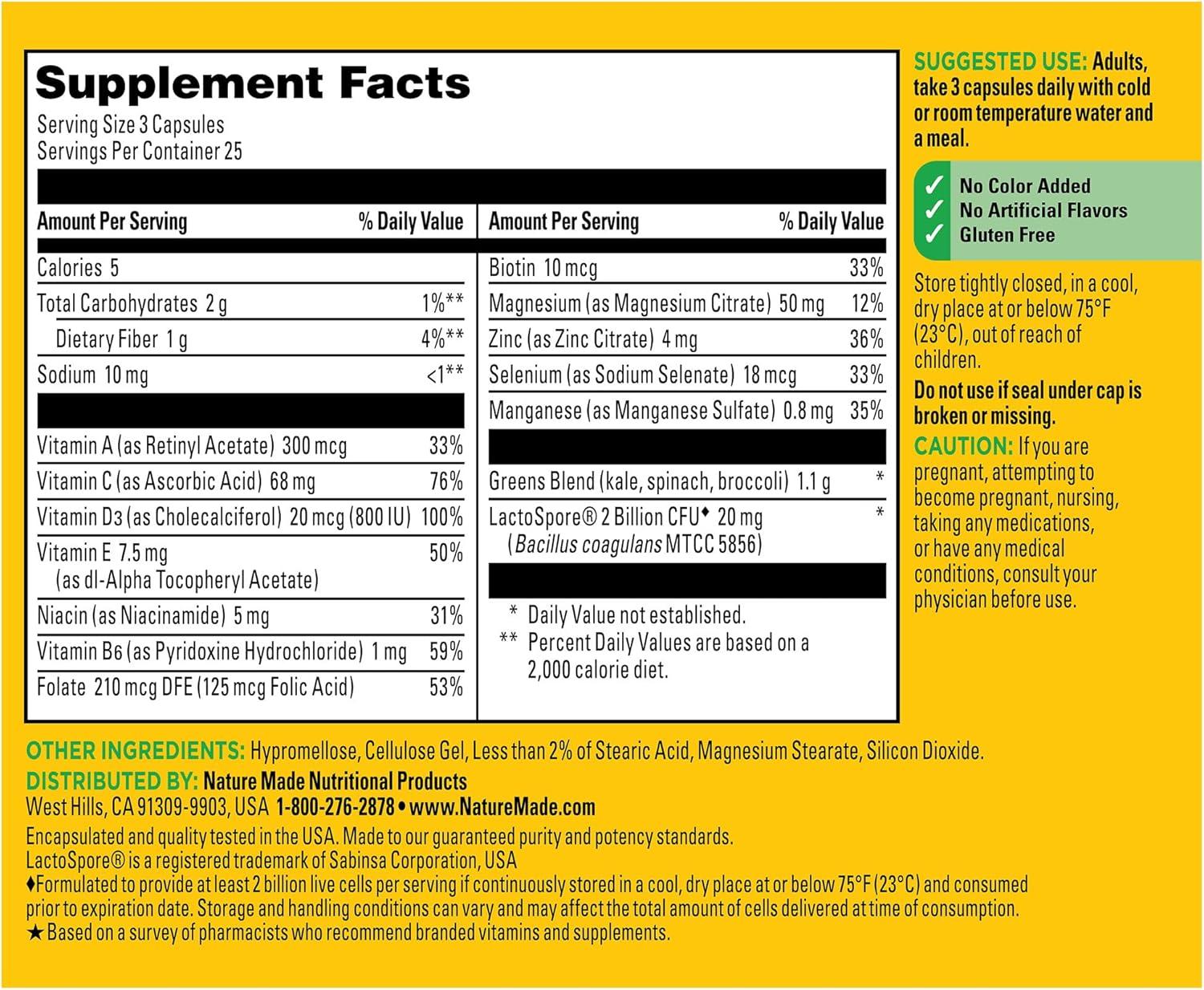 image:imageNature Made Super Greens with Probiotic Capsules Made with 12 Cup Veggies Per Serving Probiotics for Digestive Health 75 Capsules 25 Day Supply