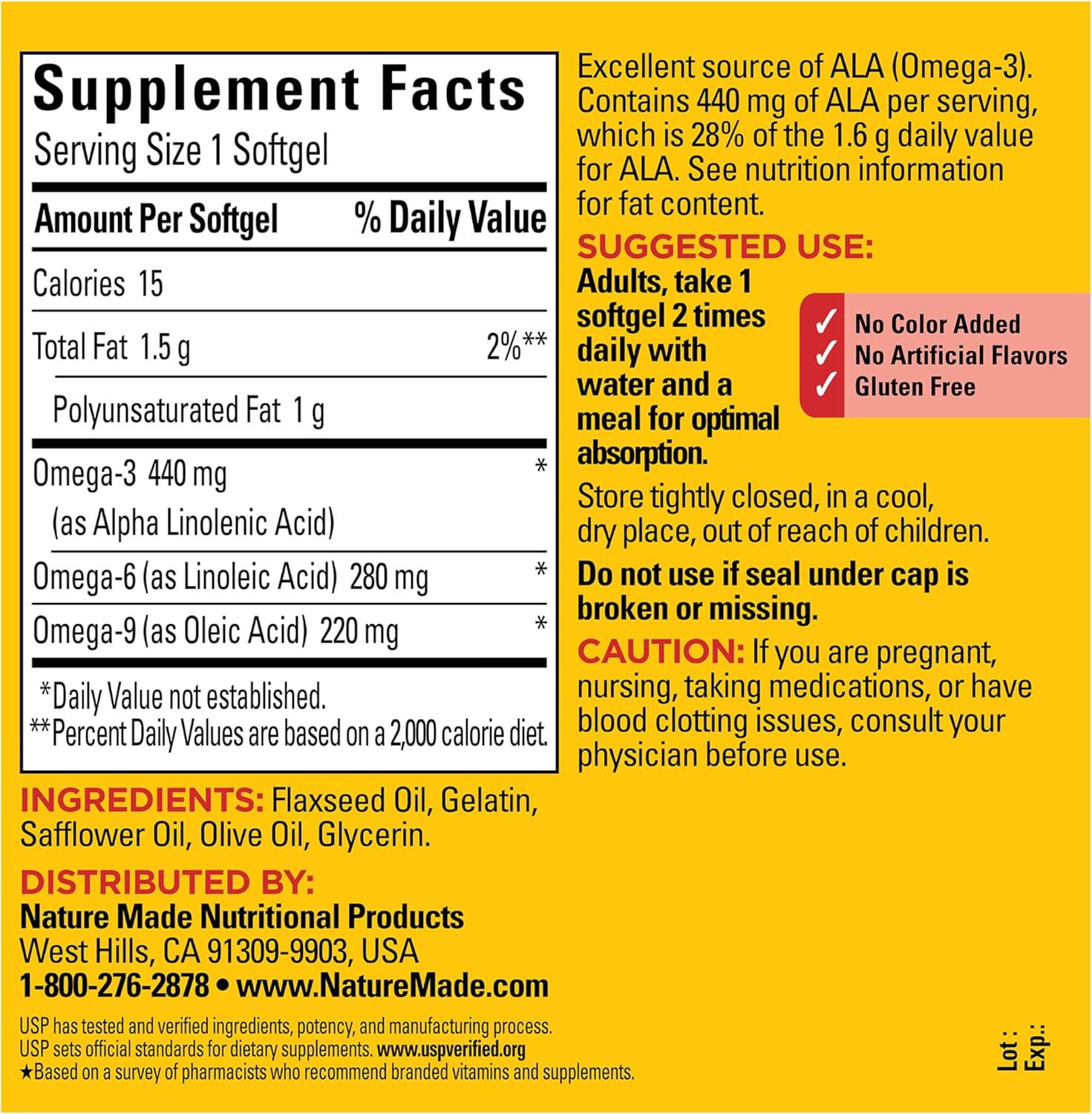 image:imageNature Made Triple Omega 3 6 9 Supplements Flaxseed Safflower amp Olive Oils Fish Free Omega 3 Fatty Acid Supplement 150 Softgels 75 Day SupplyUnflavored