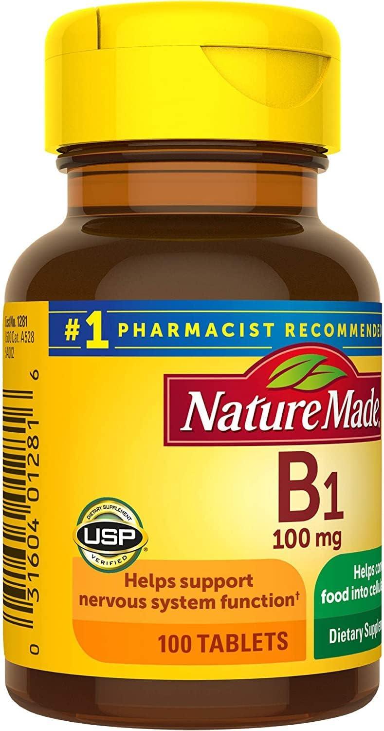 image:imageNature Made Vitamin B1 100mg Thiamine B1 Supplement for Energy Metabolism Support 100 Tablets 100 Day SupplyNo Artificial Flavors