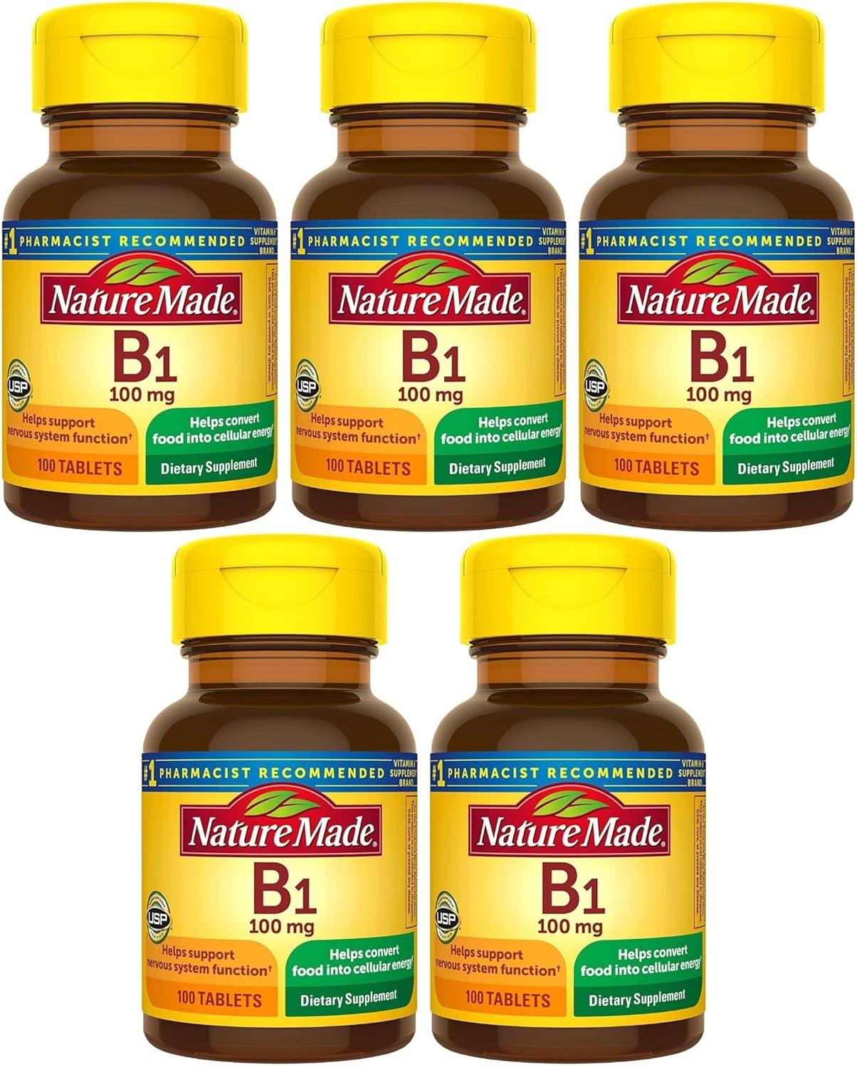 image:imageNature Made Vitamin B1 100mg Thiamine B1 Supplement for Energy Metabolism Support 100 Tablets 100 Day SupplyNo Artificial Flavors