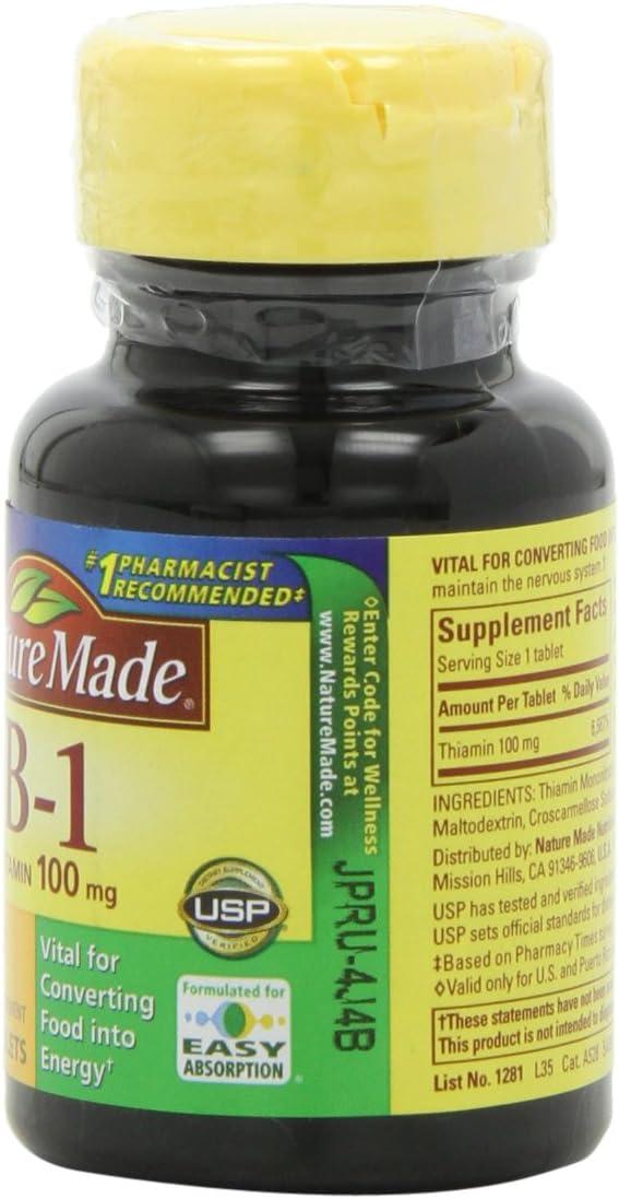 image:imageNature Made Vitamin B1 100mg Thiamine B1 Supplement for Energy Metabolism Support 100 Tablets 100 Day SupplyUnflavored