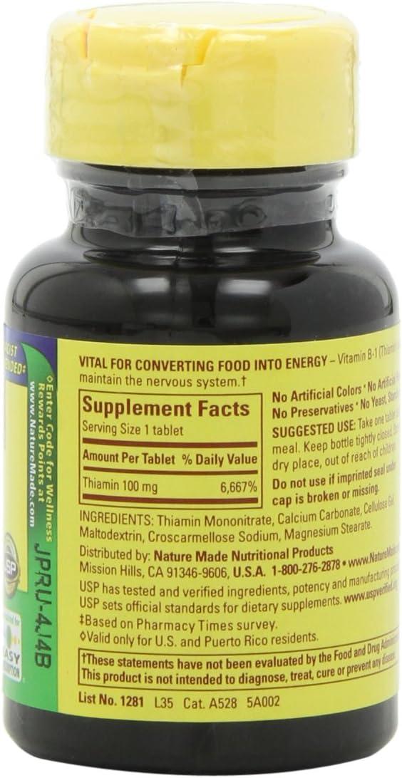 image:imageNature Made Vitamin B1 100mg Thiamine B1 Supplement for Energy Metabolism Support 100 Tablets 100 Day SupplyUnflavored