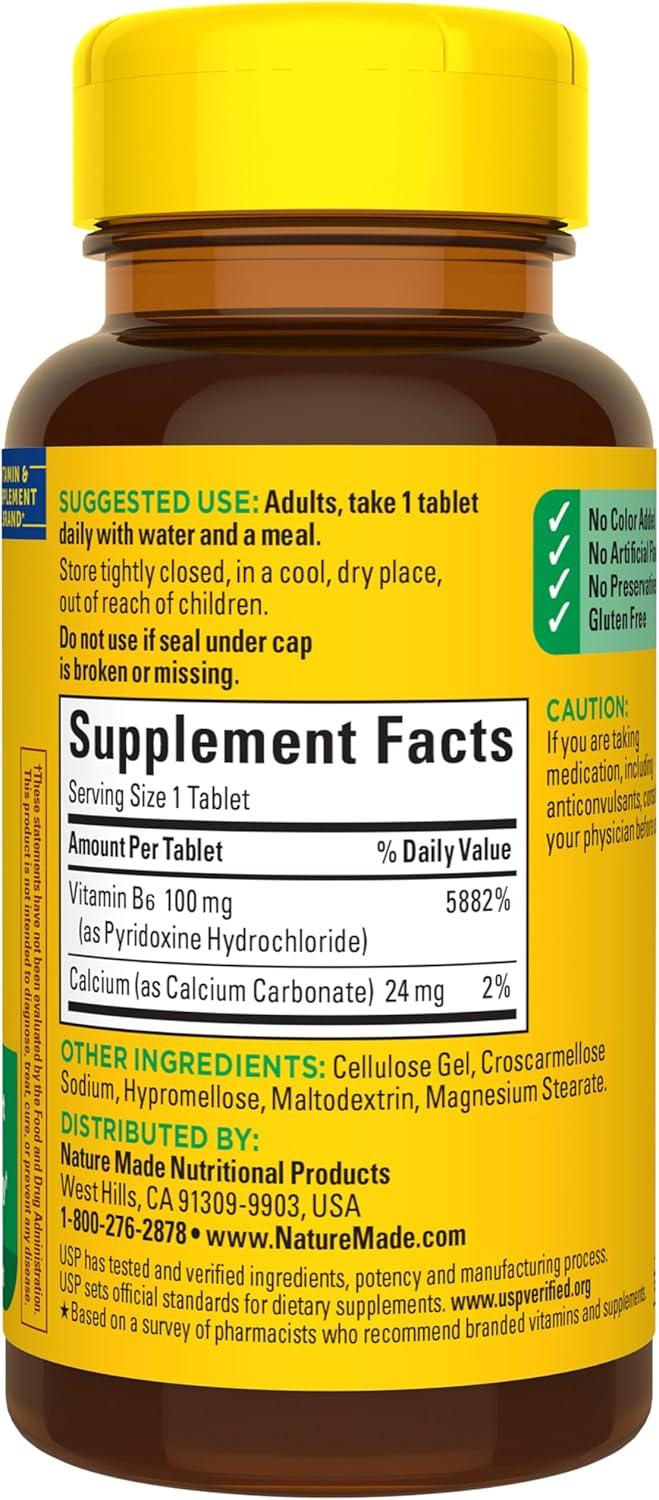 image:imageNature Made Vitamin B6 100mg B6 Vitamins for Energy Metabolism Support 100 Tablets 100 Day Supply100 Count Pack of 1