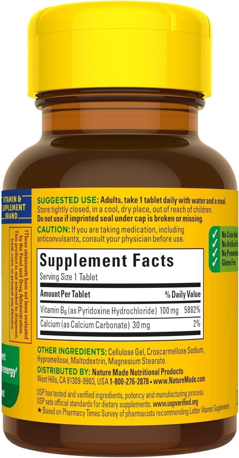image:imageNature Made Vitamin B6 100mg B6 Vitamins for Energy Metabolism Support 100 Tablets 100 Day Supply100 Count Pack of 4
