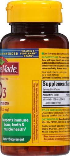 image:imageNature Made Vitamin D3 5000 IU 125 mcg Extra Strength Vitamin D Supplement for Immune Support 70 Sugar Free Fast Dissolve Tablets 70 Day Supply70 Count Pack of 2