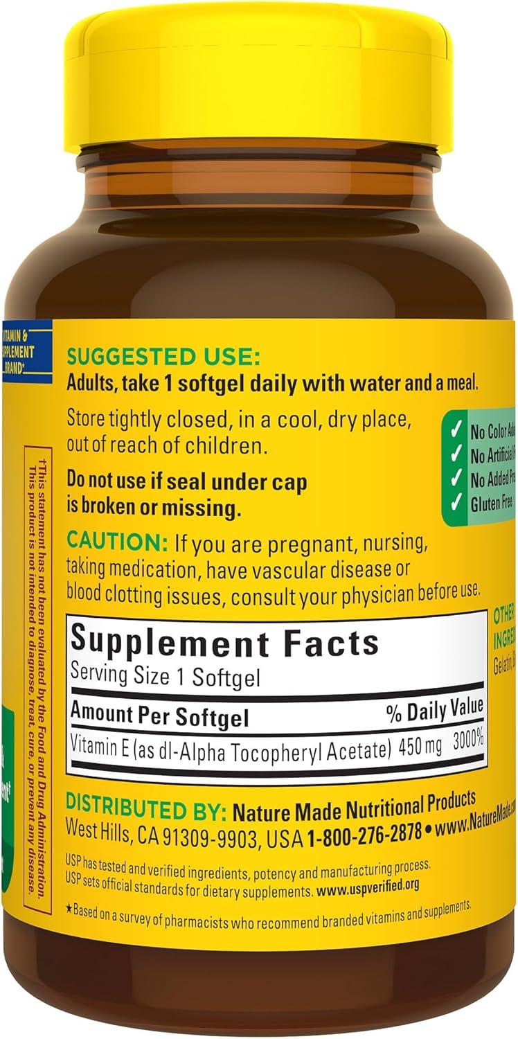 image:imageNature Made Vitamin E 450 mg 1000 IU dlAlpha Softgels 60 Count for Antioxidant Support Pack of 3Unflavored